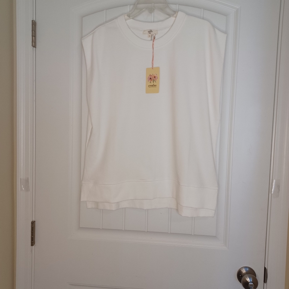 NEW Entro Sleeveless Tunic Sweatshirt Ivory Womens Sz Lg NWT - Picture 2 of 8